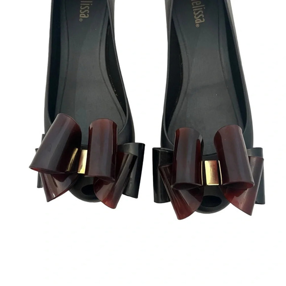Melissa Black Ultragirl Triple Bow 20 Flats Tortoise Size 6 - Picture 3 of 7